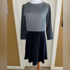 Loft Size 10 Gray Black Color Block 3/4 Sleeve Stretch Fit and Flare Dress